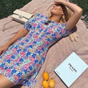 FAITHFULL THE BRAND Sidonie Mini Dress Jemima Floral Print XS Multicolor Crepe